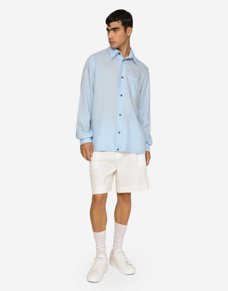 Dolce & Gabbana Linen Hawaiian shirt with DG hardware Azure G5KJ0TGG866