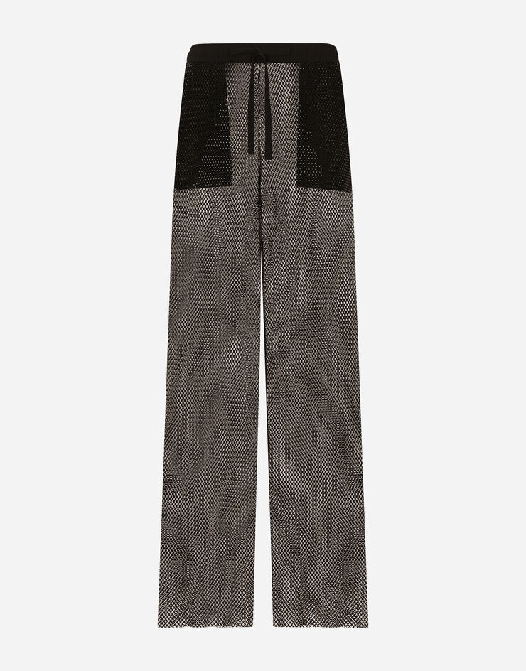 Dolce&Gabbana Wide-leg mesh pants with crystals Black GZ4AATFLSG9