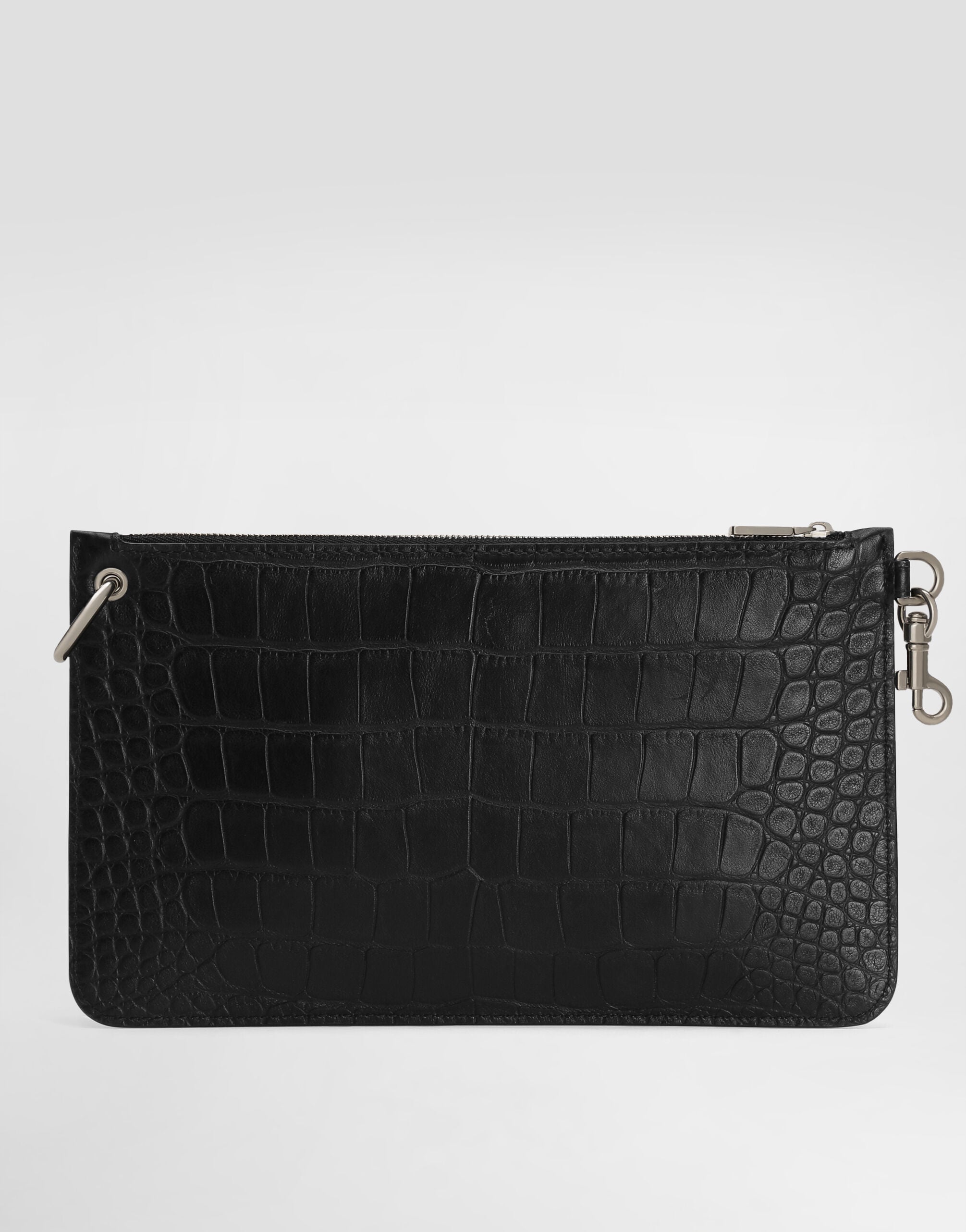 Crocodile-print calfskin toiletry bag in Black for Men