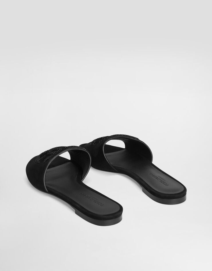 Dolce & Gabbana Suede slippers with rhinestones Black CQ0666AV148
