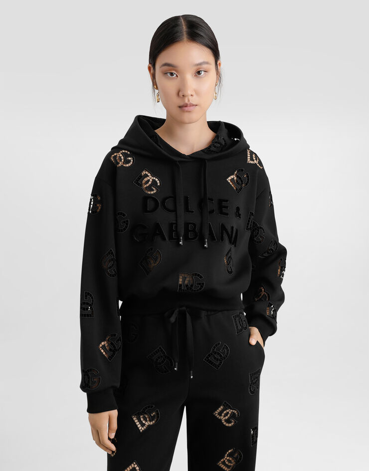 Dolce & Gabbana Sweatshirt aus Jersey mit Cut-out-Stickerei DG-Logo Schwarz F9P36ZGDB9T