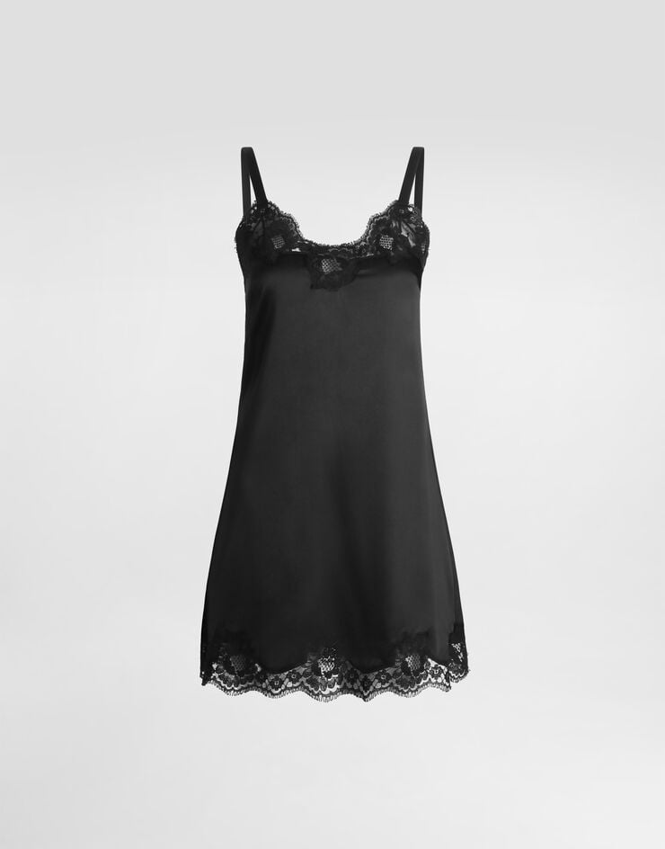 Dolce & Gabbana Combinette en satin avec dentelle Noir O6A00TONO13