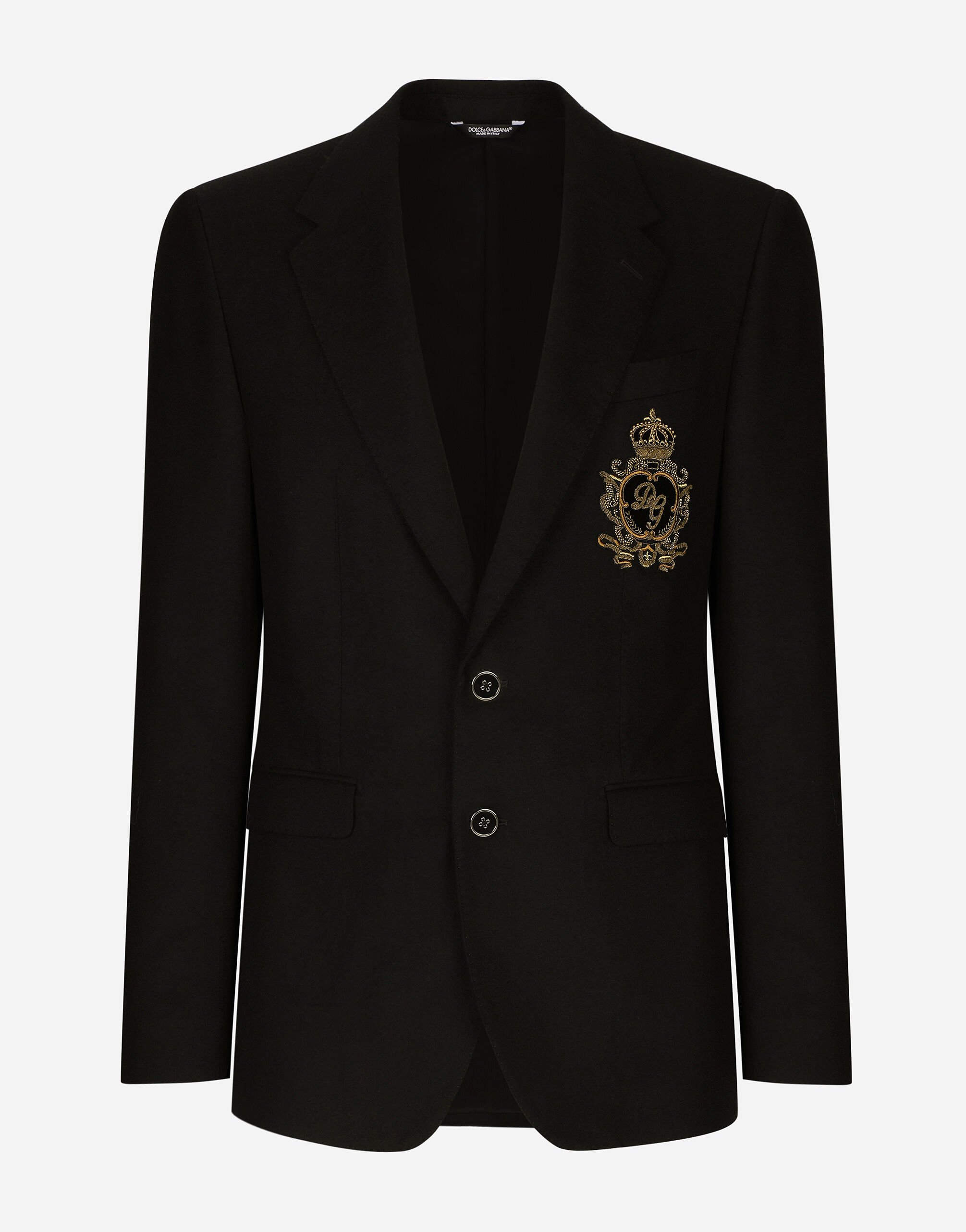 Dolce & Gabbana Single-breasted wool and cashmere jacket with DG patch Multicolor GKSGMTFJSCN