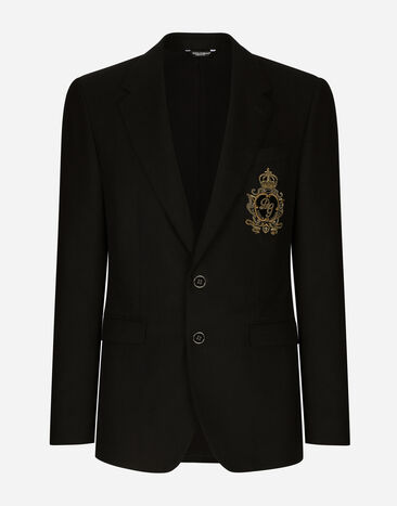 Dolce & Gabbana Einreihige Jacke Wolle und Kaschmir mit DG-Patch Schwarz G2OC9ZGG695