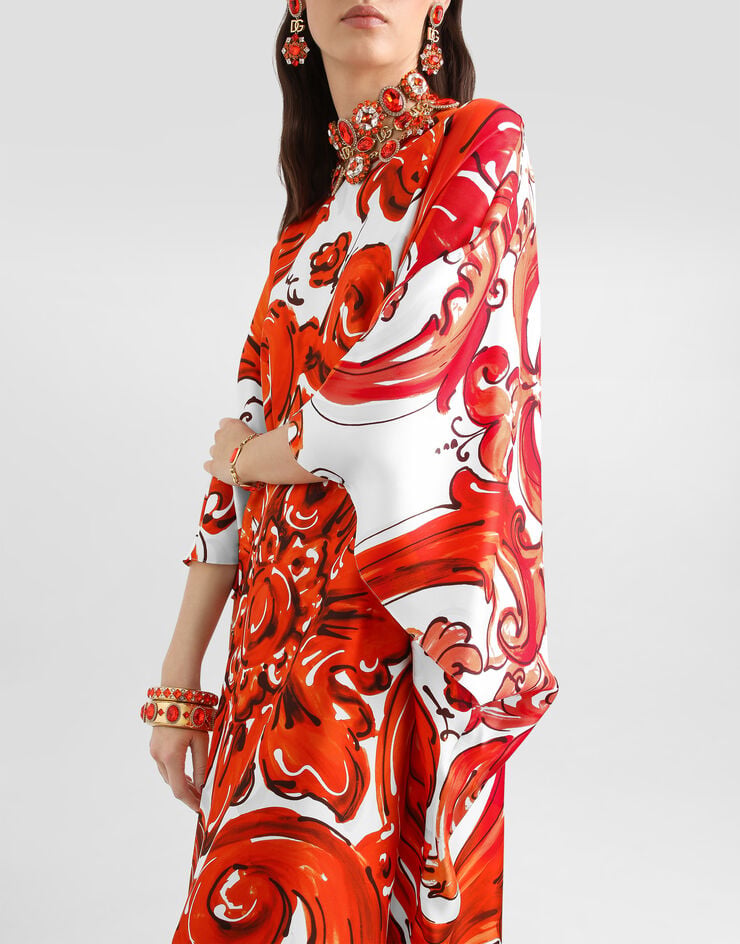 Dolce & Gabbana Long tunic dress in majolica-print twill Dolce & Gabbana Long tunic dress in majolica-print twill Multicolor F615FTGDDRE