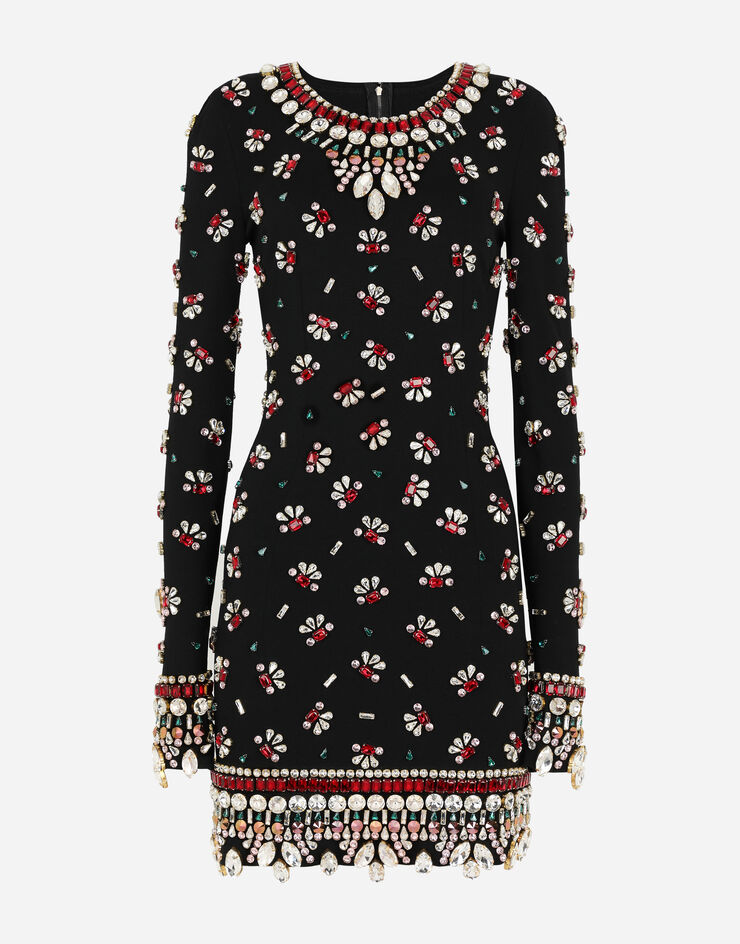 Dolce & Gabbana Short jersey dress with multi-colored embellishment Multicolor F6R6LZGDAJO