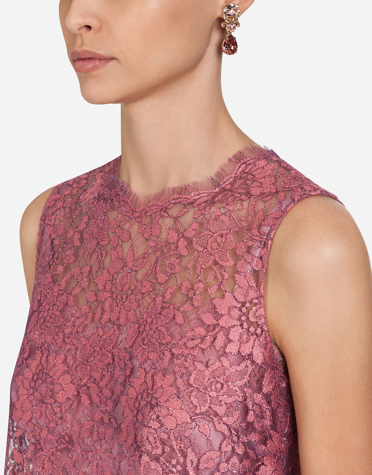 Dolce & Gabbana CHANTILLY LAMÉ LACE TOP FUCSIA F74D3THLM08