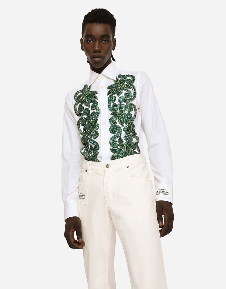 Dolce & Gabbana Cotton poplin shirt with embroidery White G5KO2ZFU5T9