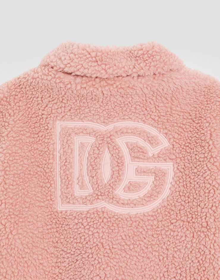 Dolce & Gabbana Faux fur jacket with patch Pink L5JBR5FUP9T