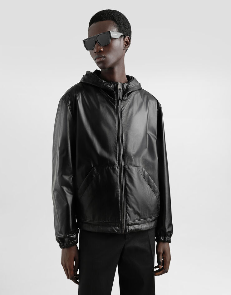 Dolce & Gabbana Jacke aus Leder und Textil mit Wendekapuze Schwarz G9BKULGI909