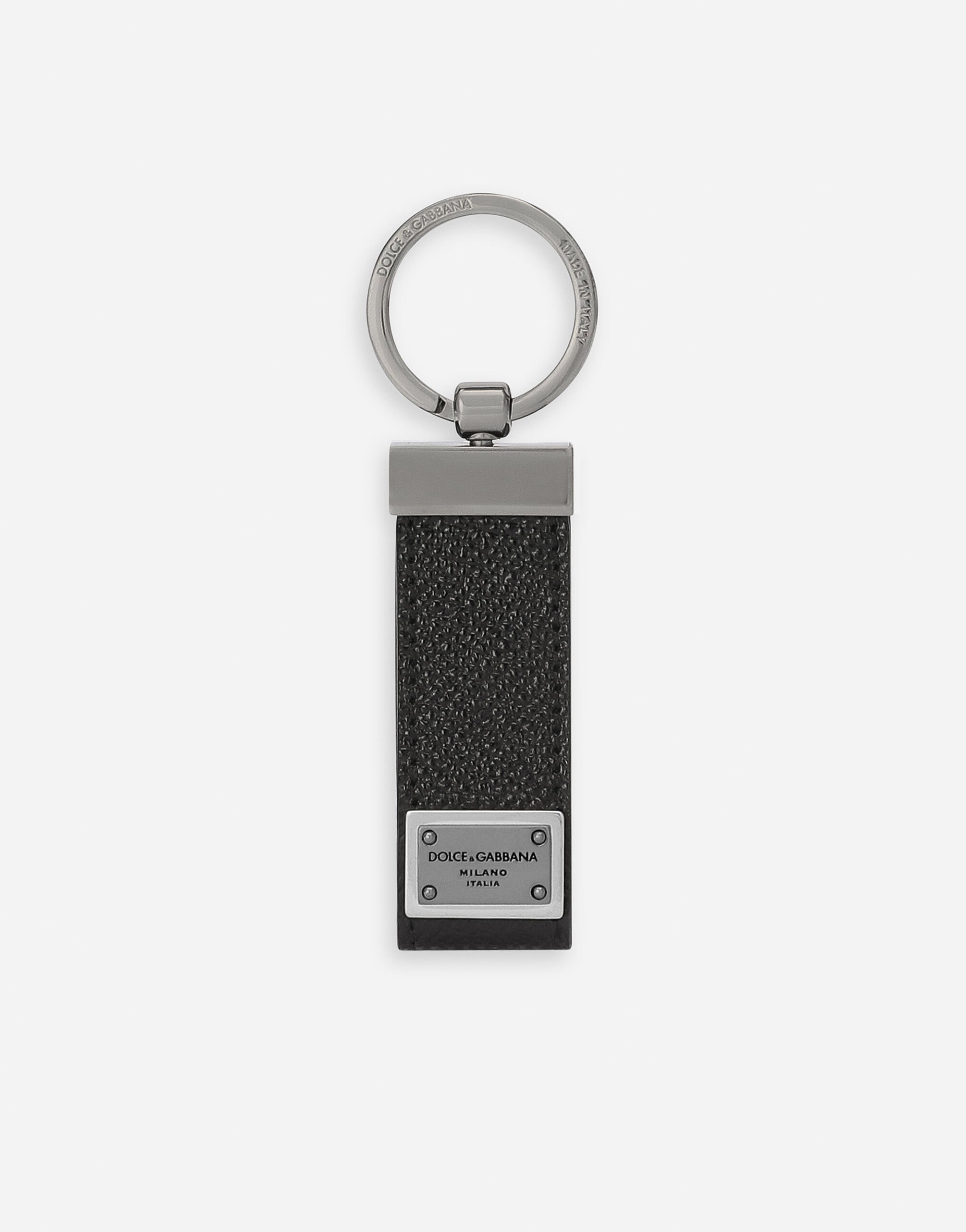 Dolce & Gabbana Calfskin key chain with logo tag Black GH706ZGH892