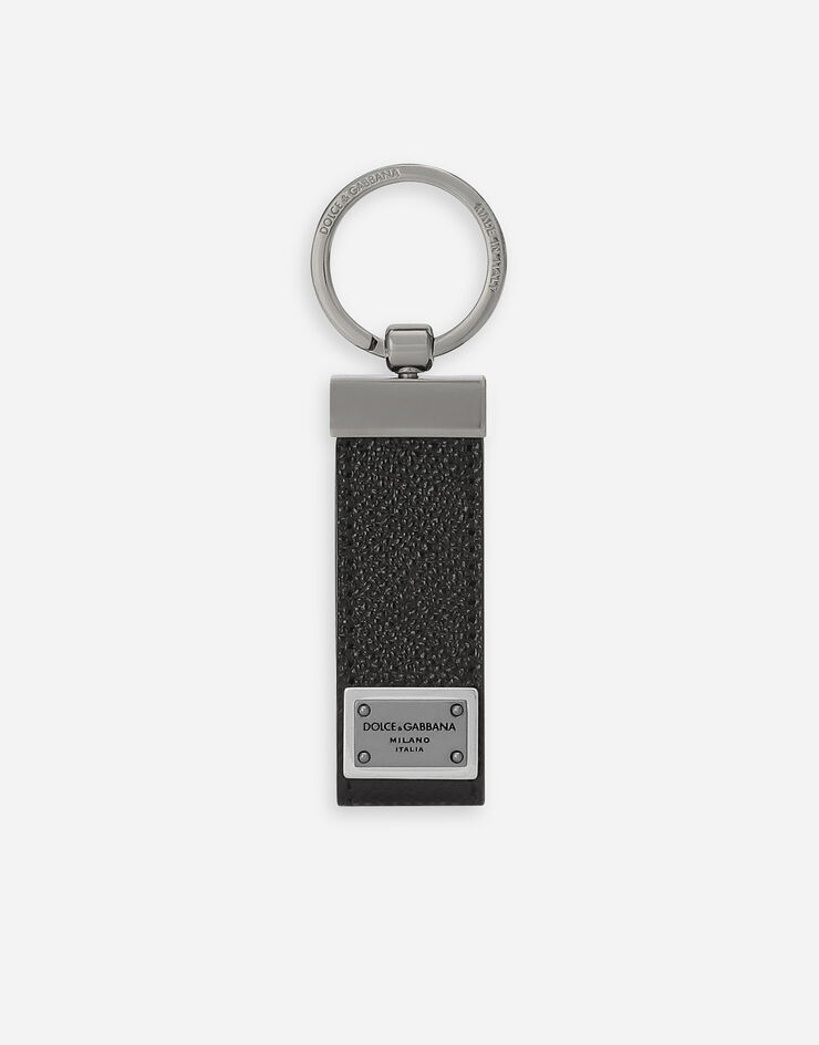 Dolce & Gabbana Calfskin key chain with logo tag Black BP1371AG219