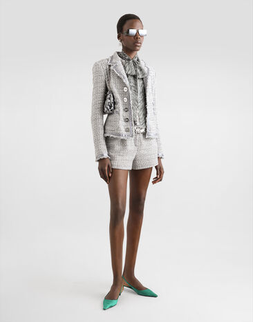Dolce & Gabbana Fur-print chiffon pussy-bow shirt Grey F7AO1TIS1X3