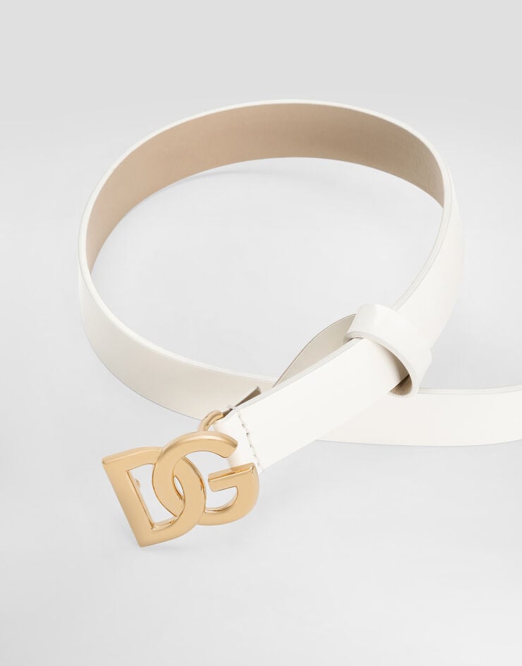 Dolce & Gabbana Patent leather belt with DG logo White EE0062A1471