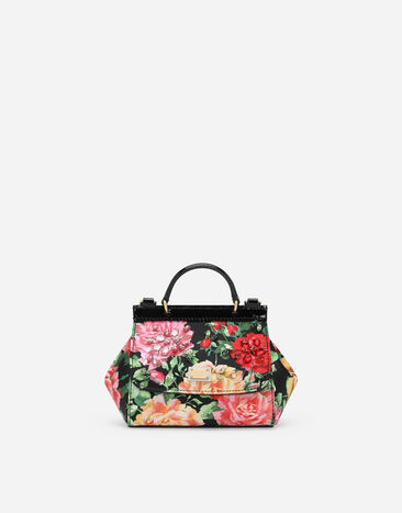 Dolce & Gabbana حقيبة سيسيلي ساتان بطبعة وردة عليها بالكامل على خلفية سوداء مطبعة EB0003AA572