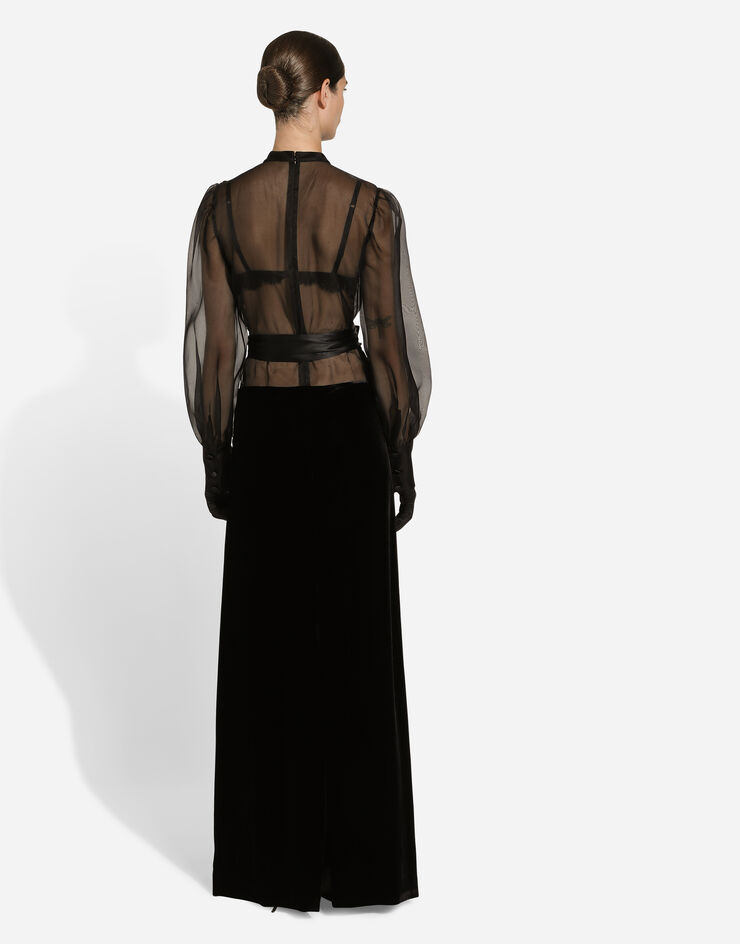 Dolce & Gabbana Abito lungo in organza e velluto Nero F6JNBTGDCPA