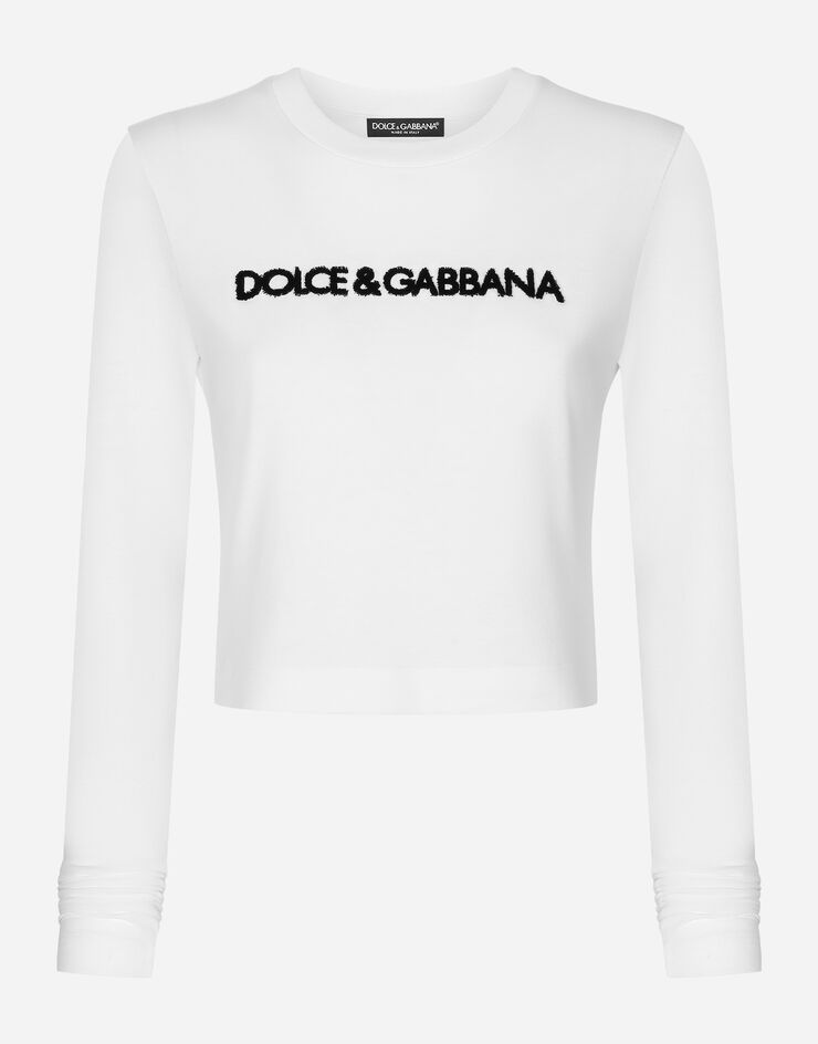 Dolce&Gabbana تيشيرت بأكمام طويلة مع شعار Dolce&Gabbana أبيض F8U49ZFU7EQ