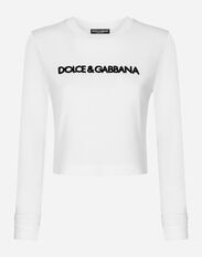Dolce & Gabbana Long-sleeved T-shirt with Dolce&Gabbana logo White F8U68ZG7G9A