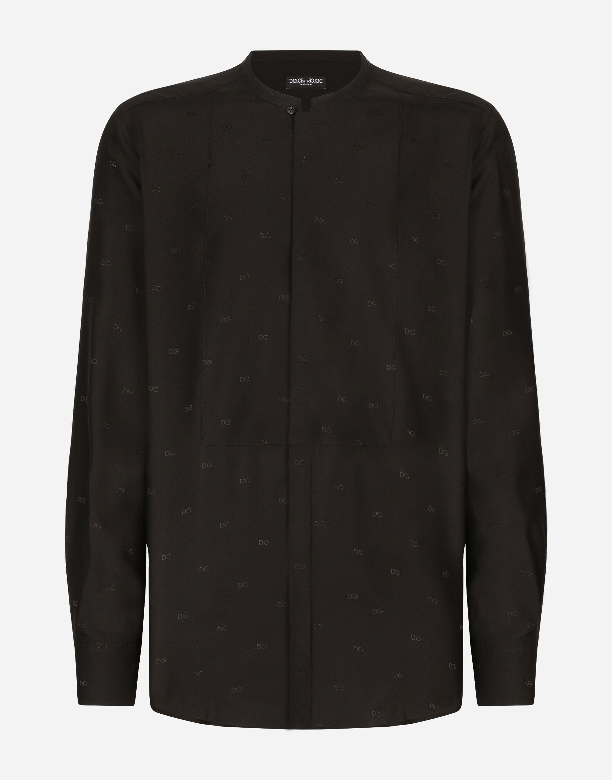 Dolce&Gabbana Silk Martini-fit shirt with plastron Black G5IX8TFURG4