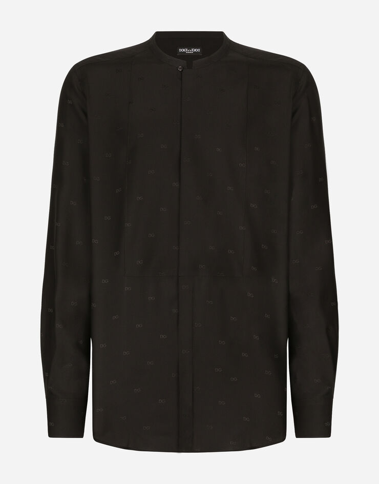 Dolce & Gabbana قميص حرير بقصة مارتيني وبلاسترون أسود G5LF8TFJ1FK