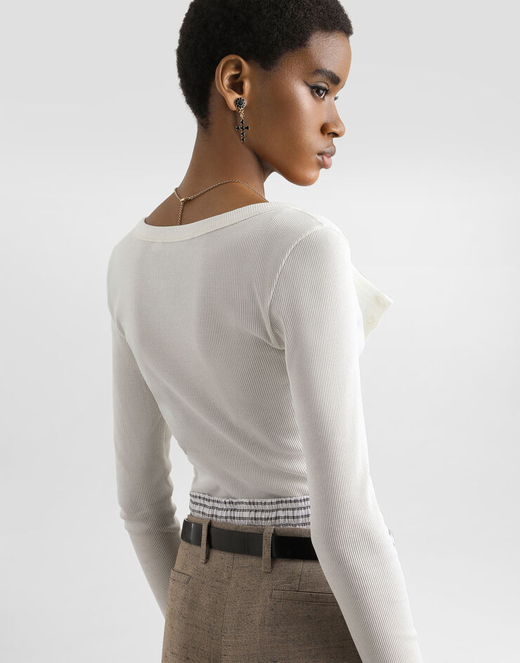 Dolce & Gabbana リブ コットン セラフィーノ Tシャツ Dolce & Gabbana リブ コットン セラフィーノ Tシャツ White F8W44TFU7AV