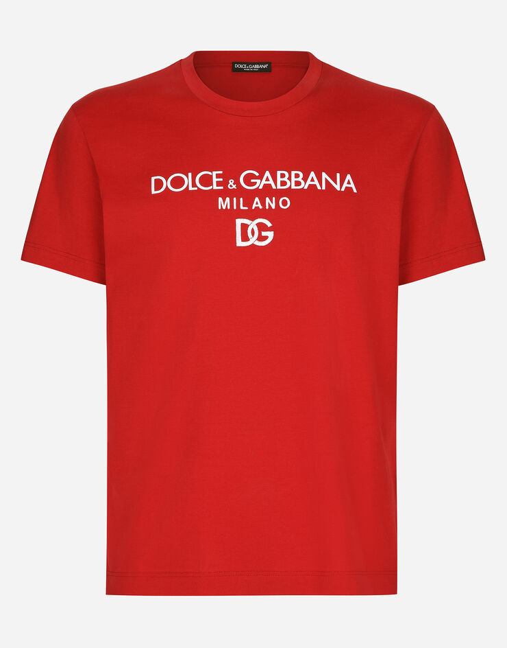 Dolce & Gabbana Cotton T-shirt with DG embroidery Red G8NC5ZG7B9X