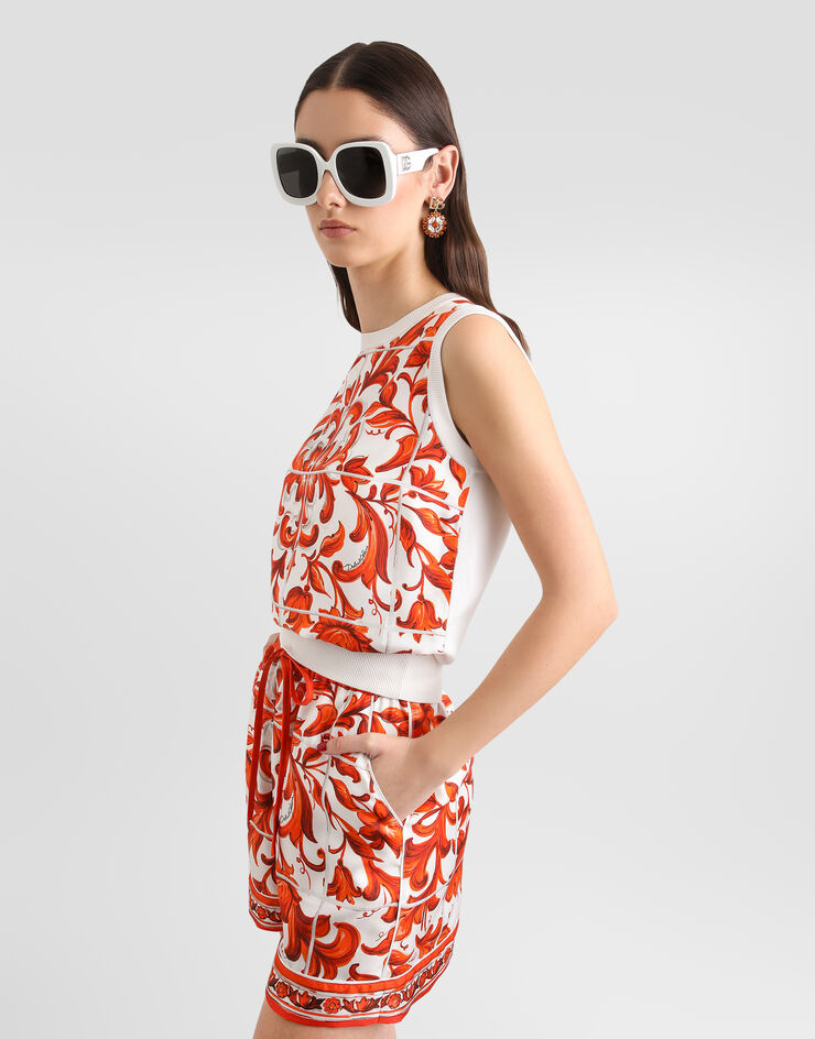 Dolce & Gabbana Majolica-print silk and twill tank top Dolce & Gabbana Majolica-print silk and twill tank top Multicolor FXT06TJBSP8