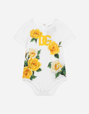 Dolce & Gabbana Jersey onesie with yellow rose print Print L2JOY9G7M6B