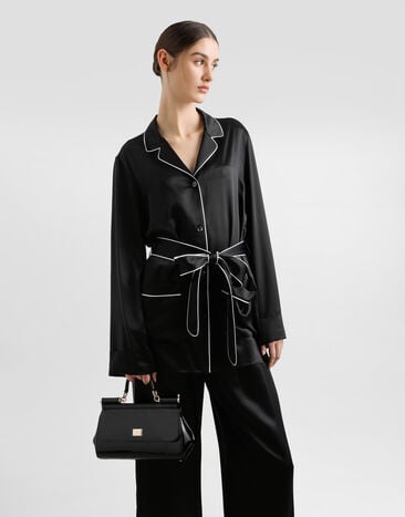 Dolce & Gabbana Elongated medium Sicily handbag in polished calfskin Black BB7652A1037