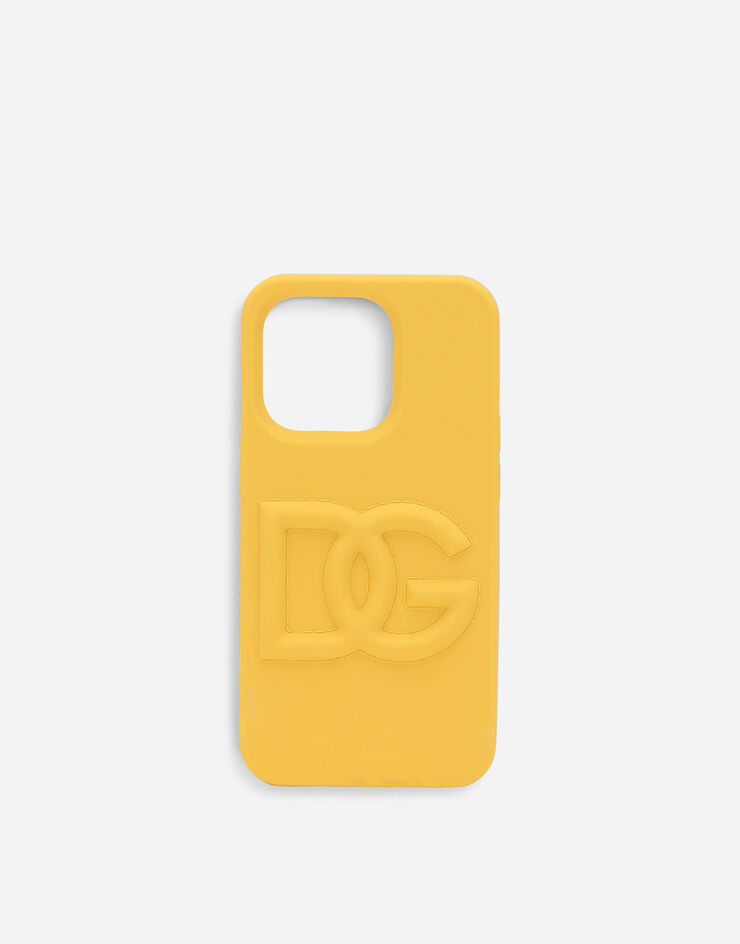 Dolce & Gabbana Funda para iPhone 14 Pro de goma con logotipo Jaune BP3265AG816