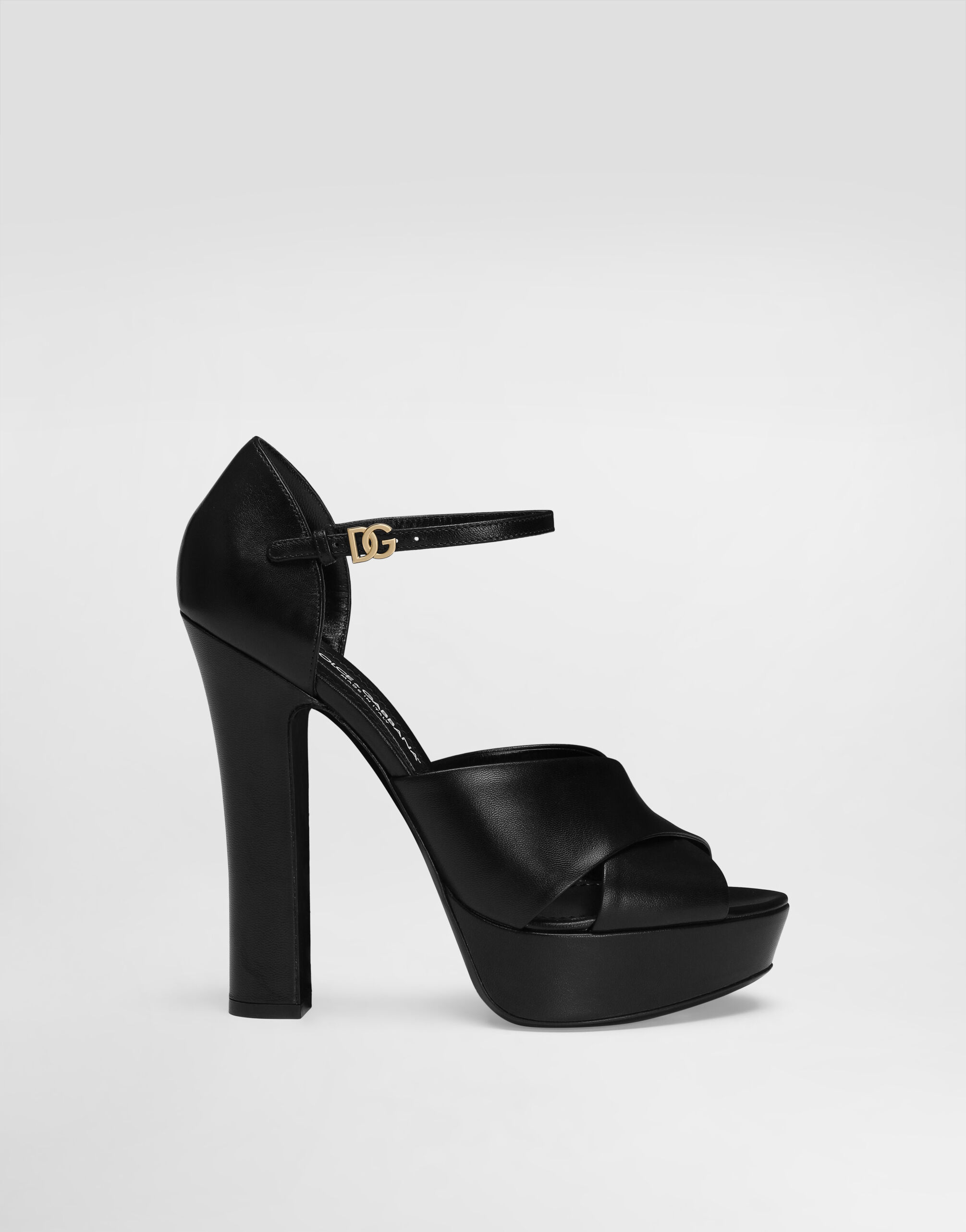 Platform sandals in polished calfskin in Black for Women