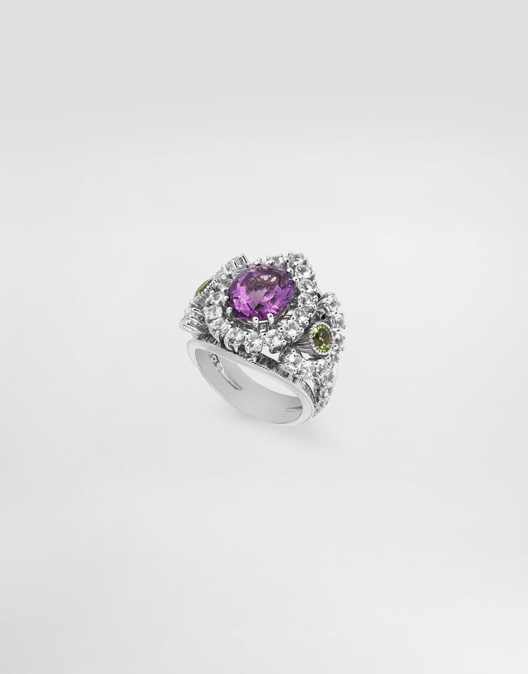 Dolce & Gabbana Eleganza Ring 18-carat white gold, amethyst, peridots, and sapphires White WRSA3GWAME1
