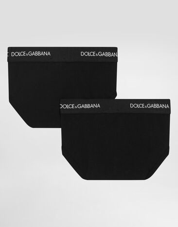 Dolce & Gabbana Doppelpack Slips aus stretchigem Jersey Schwarz L4J700ON00G