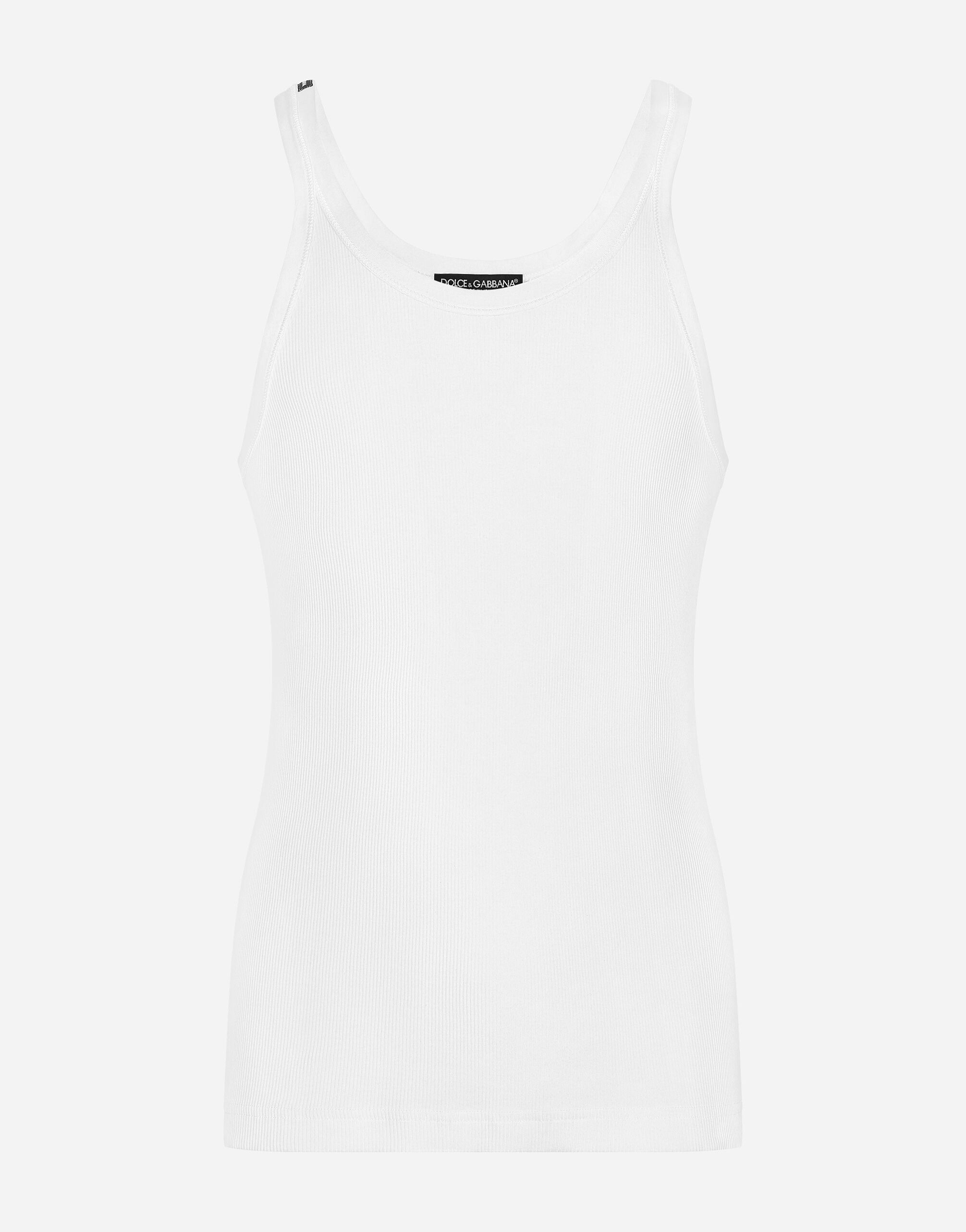 Dolce & Gabbana Camiseta sin mangas de algodón acanalado lavado Blanco VG4444VP287