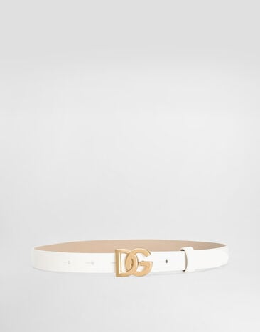 Dolce & Gabbana Patent leather belt with DG logo White EE0062A1471