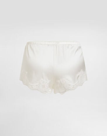 Dolce & Gabbana شورت ساتان بدانتيل أبيض O3A02TFUAD8