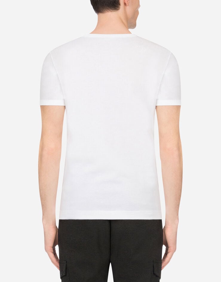 Dolce & Gabbana T-shirt scollo V cotone con ricamo ape e corona Bianco G8KG0ZG7WUQ
