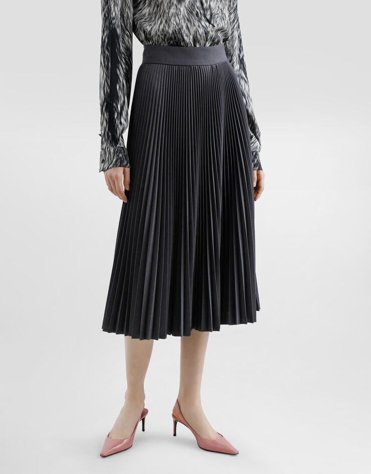 Dolce & Gabbana 羊毛帆布百褶中长伞裙 灰 F4C1HTFUZDQ