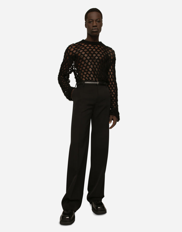 Dolce & Gabbana سترة صوف موهير بياقة دائرية وخياطة شبكية أسود GXH18TJCML1
