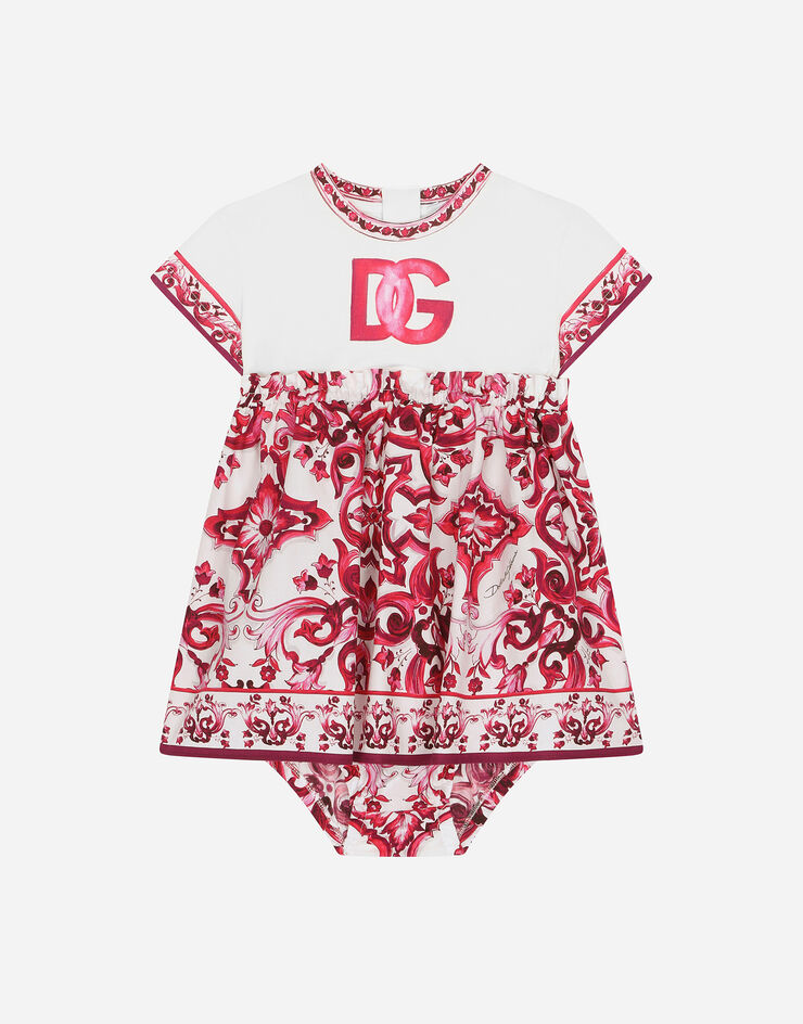 Dolce & Gabbana Kleid aus Jersey und Popeline Majolika-Print Mehrfarbig L2JDZ1G7J7N