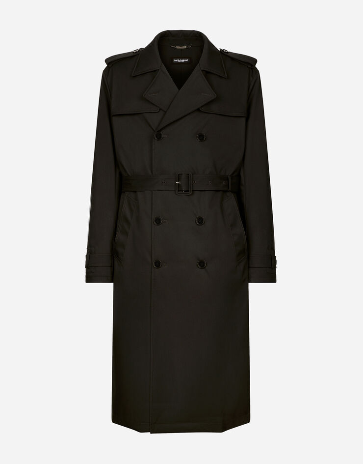 Dolce & Gabbana Zweireihiger Trenchcoat aus Nylon Schwarz G042RTFUS0D