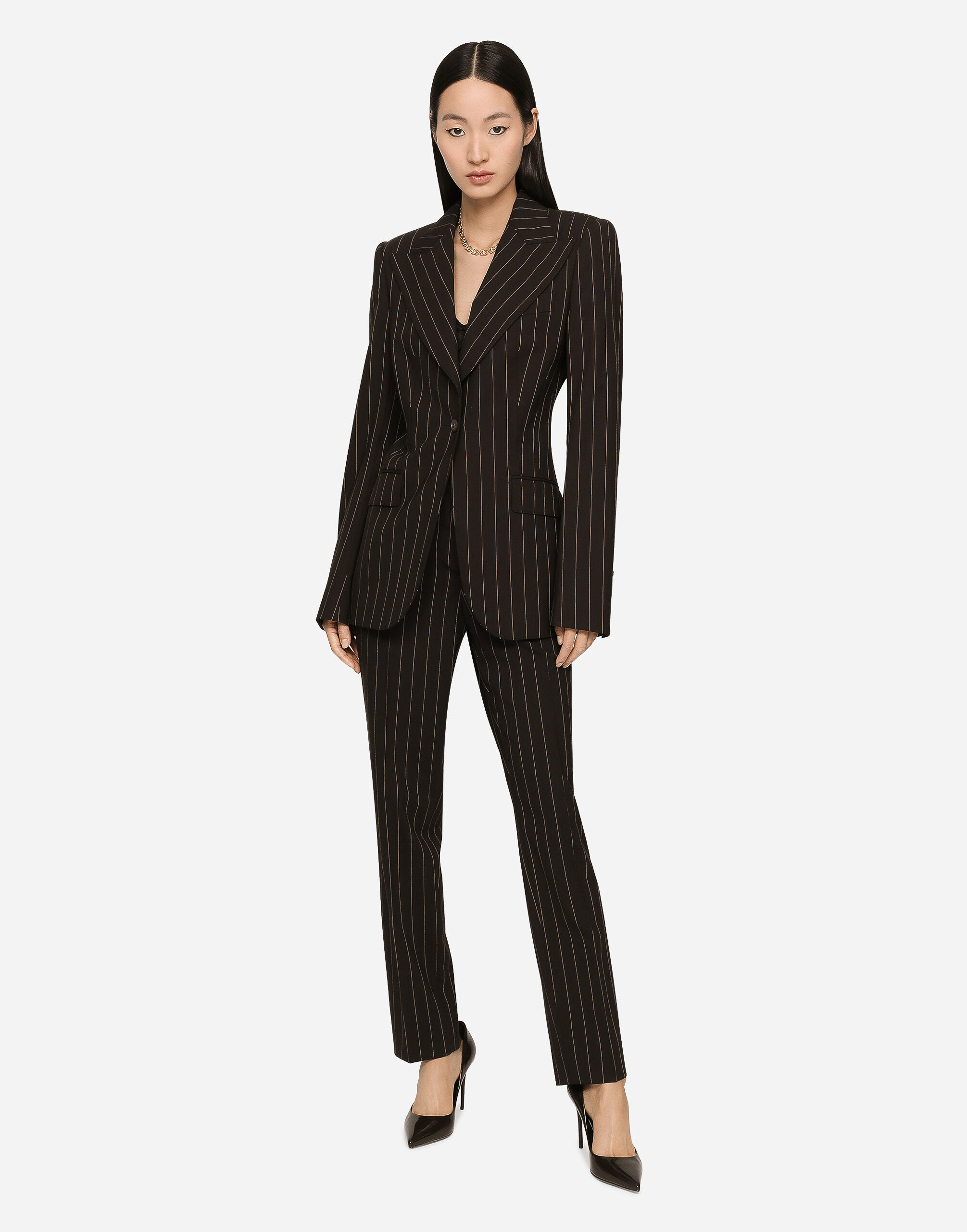 パンツ DOLCE & GABBANA Woman Pants Striped FTAM2TFRBC2 S8053 High-waisted pinstripe wool pants in Multicolor for Women