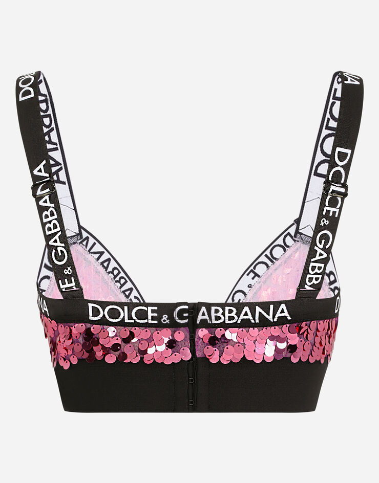 Dolce & Gabbana Sequined triangle bra with branded elastic Fuchsia O1C02TFLSA8