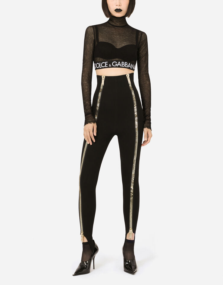 Dolce & Gabbana Tulle crop top with branded elastic Black F8N63TFLEAA