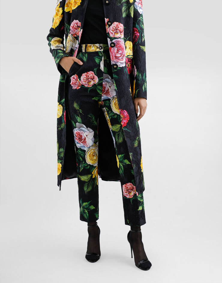 Dolce & Gabbana Pantalones sastre de brocado con estampado de peonías y rosas Imprima FTAM2TFS9AH