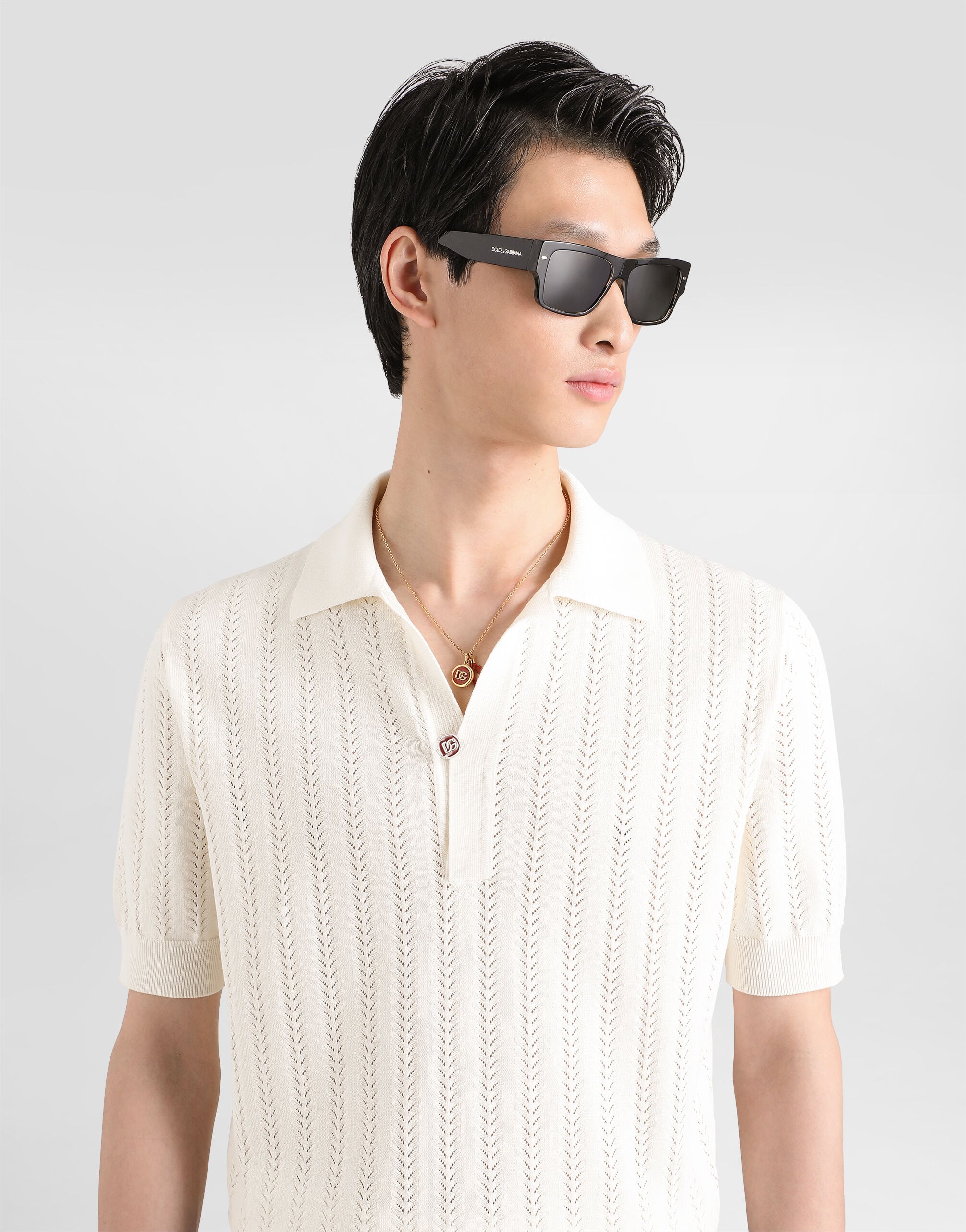 Whiteのメンズ パーフォレーテッド コットン ポロシャツ | Dolce&Gabbana®