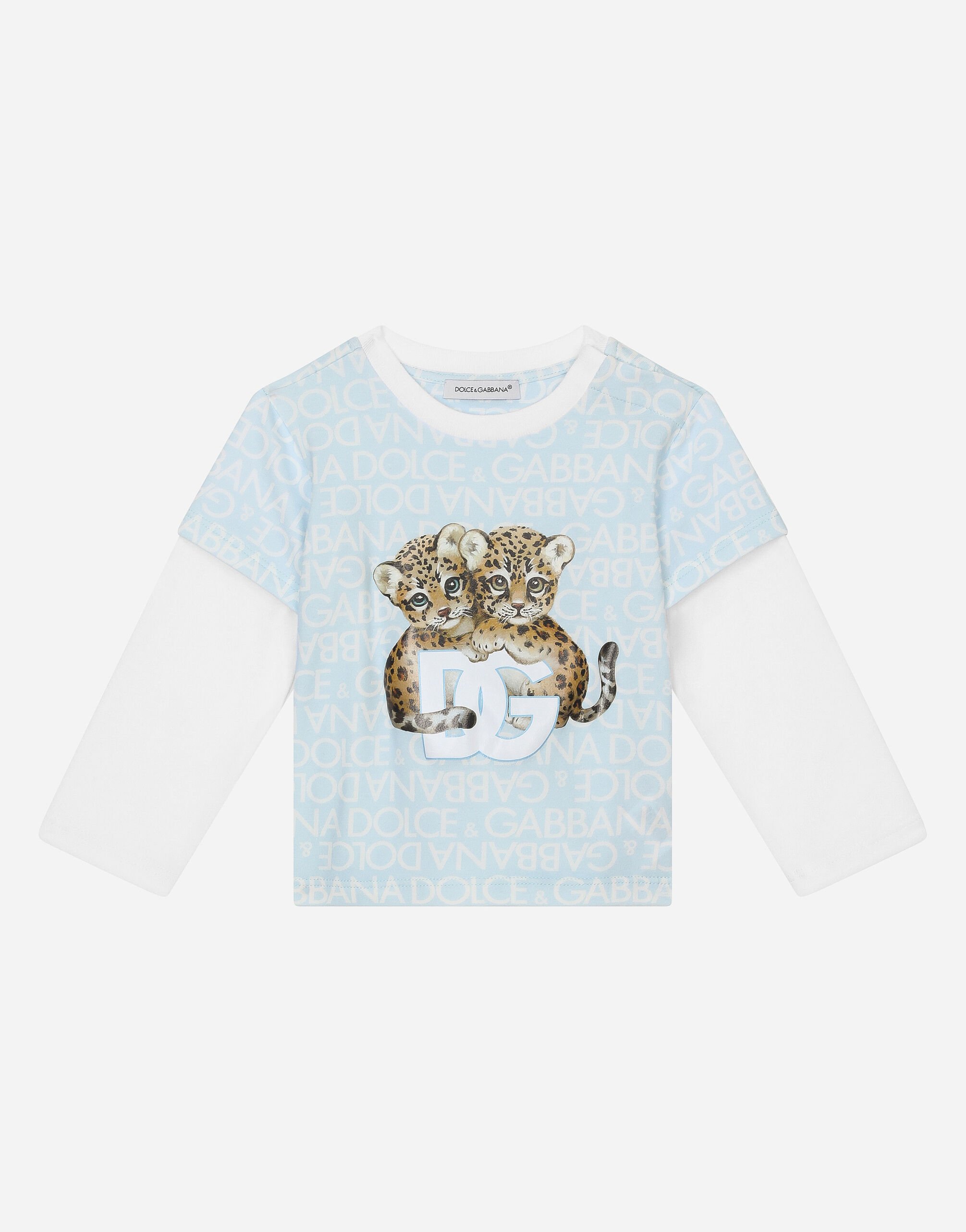 Dolce & Gabbana Printed jersey T-shirt with long sleeves Azul Claro L1JWITG7L0X