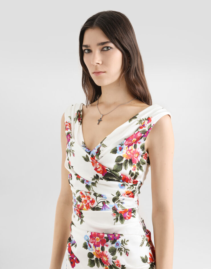Dolce & Gabbana Flower bouquet-print satin dress Multicolor F612RTFSICE