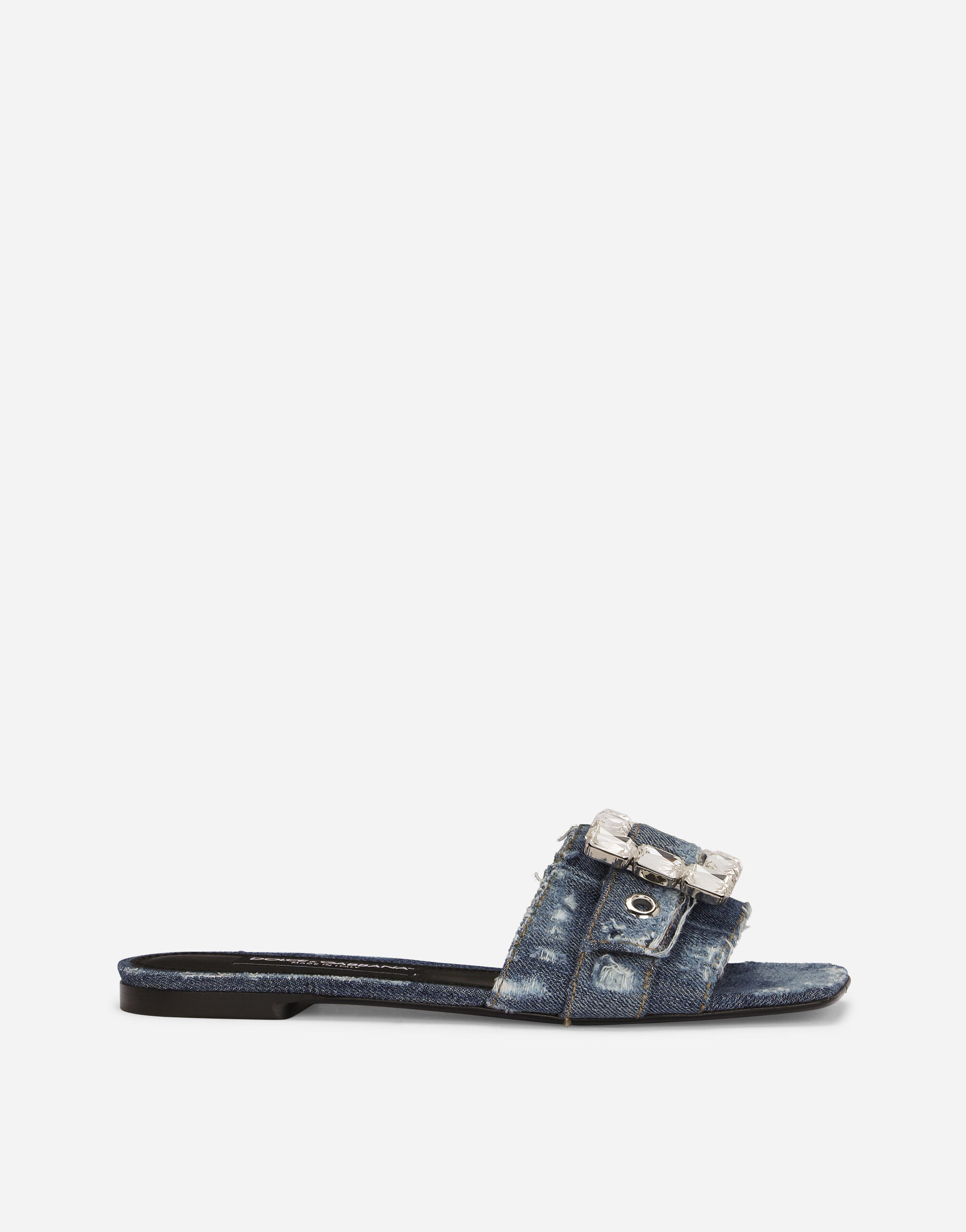 Dolce & Gabbana Patchwork denim slides with rhinestone buckle Multicolor CW2059AB816