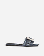 Dolce & Gabbana Patchwork denim slides with rhinestone buckle Black CQ0592A1037